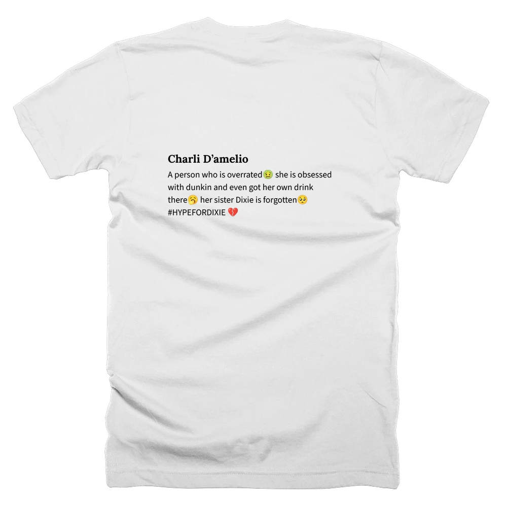 T-shirt with a definition of 'Charli D’amelio' printed on the back