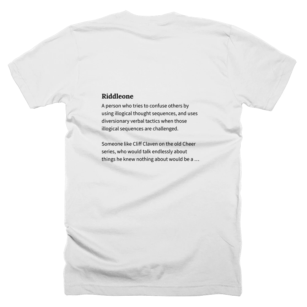 T-shirt with a definition of 'Riddleone' printed on the back