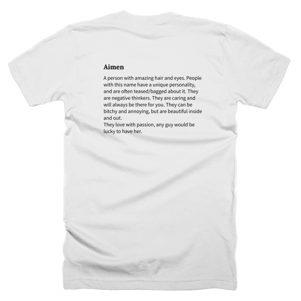T-shirt with a definition of 'Aimen' printed on the back