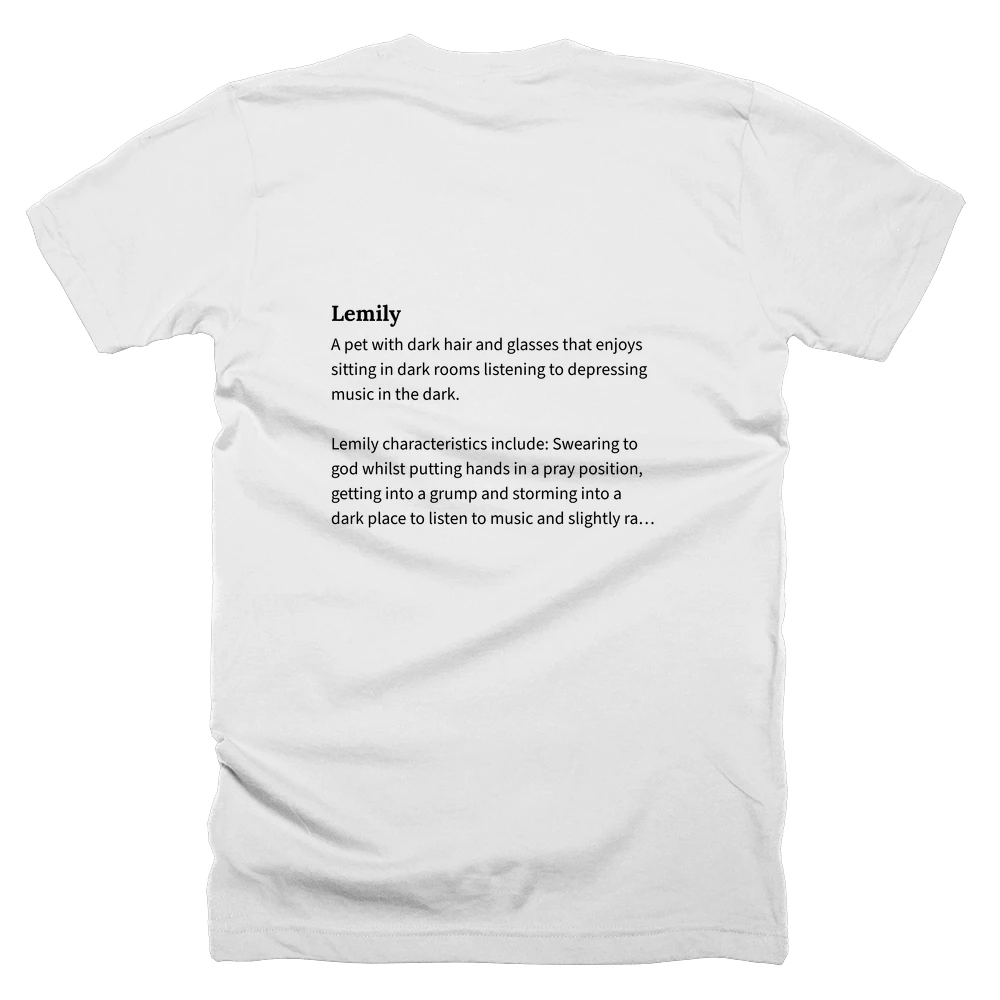 T-shirt with a definition of 'Lemily' printed on the back