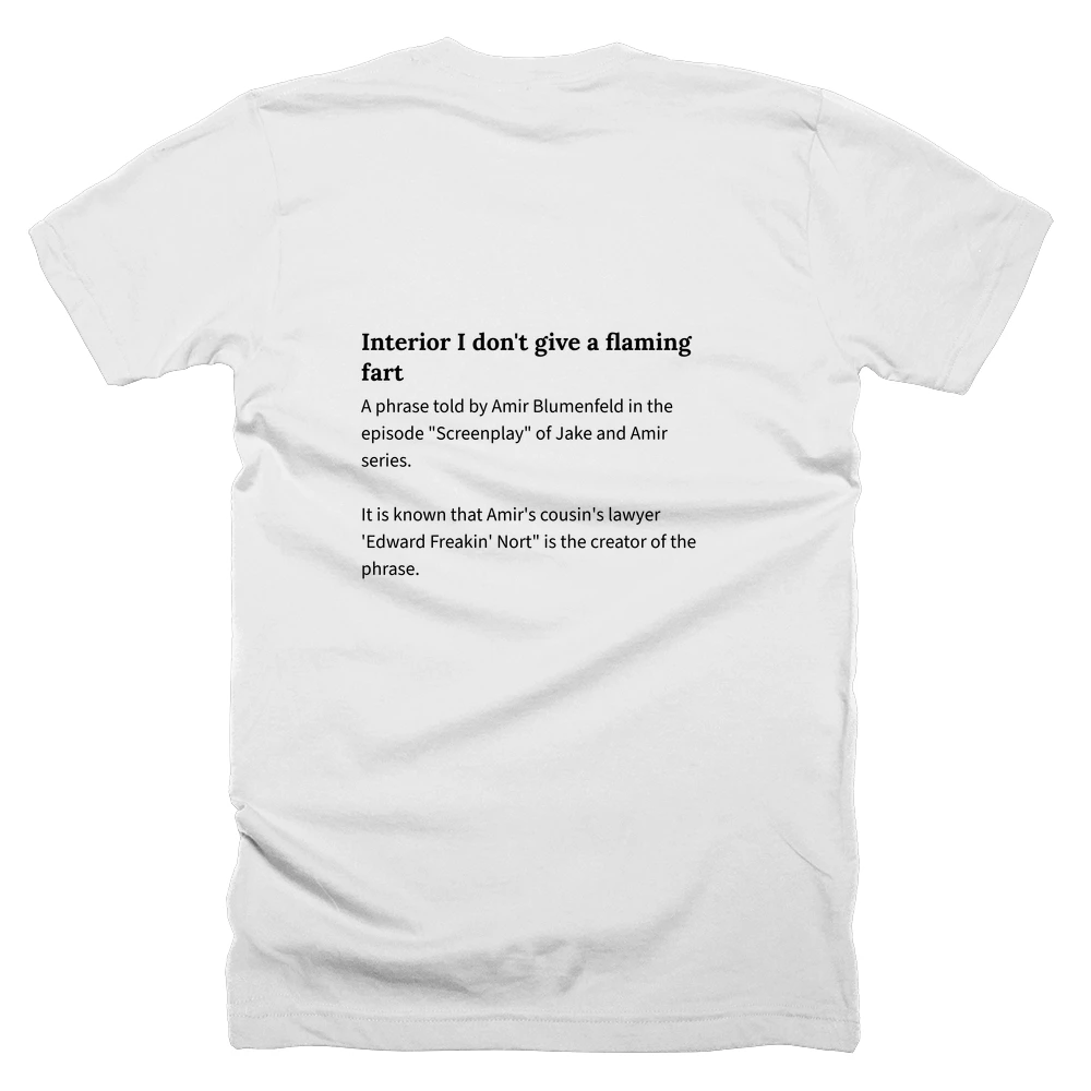 T-shirt with a definition of 'Interior I don't give a flaming fart' printed on the back