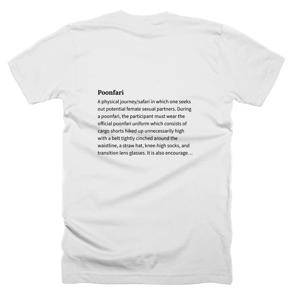 T-shirt with a definition of 'Poonfari' printed on the back