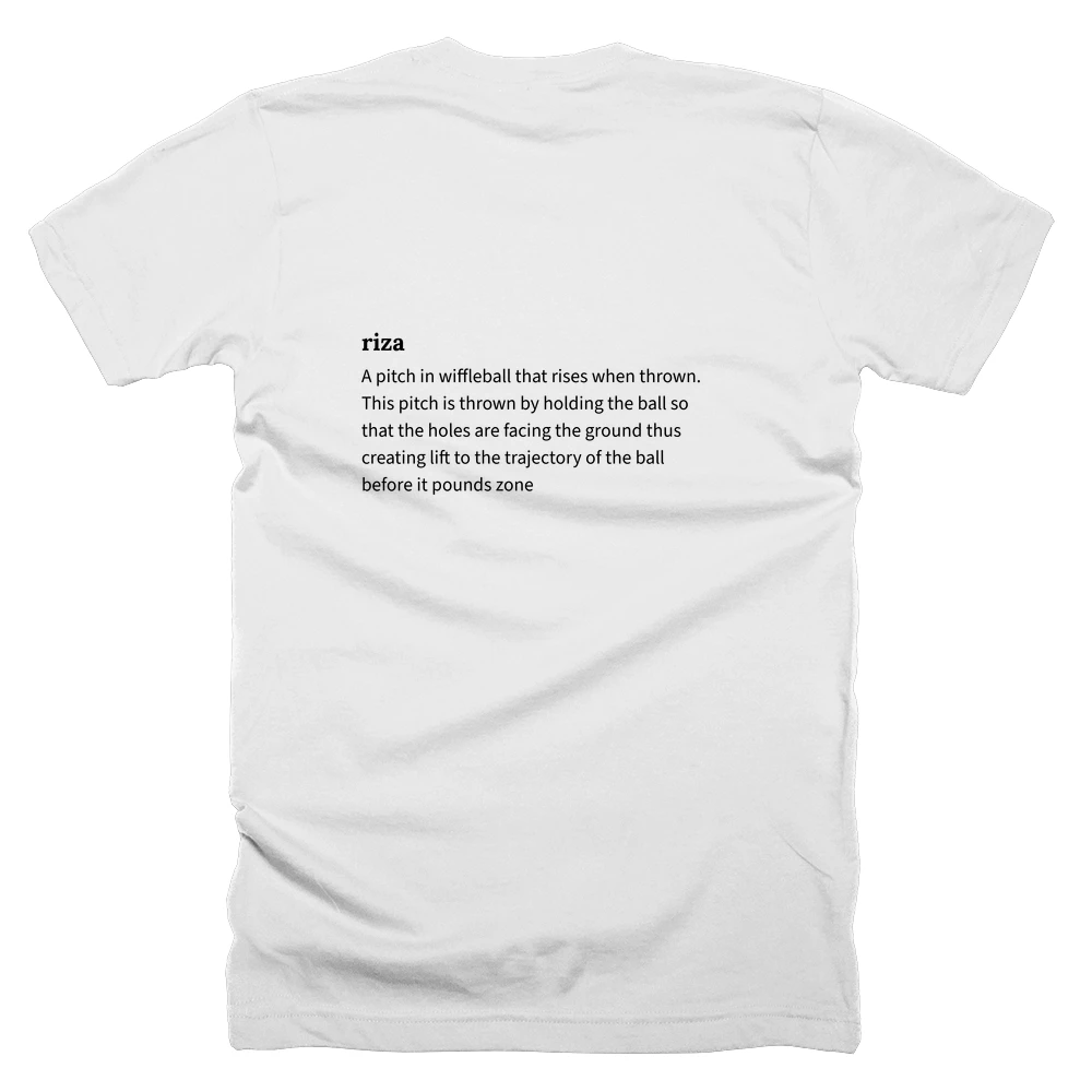 T-shirt with a definition of 'riza' printed on the back