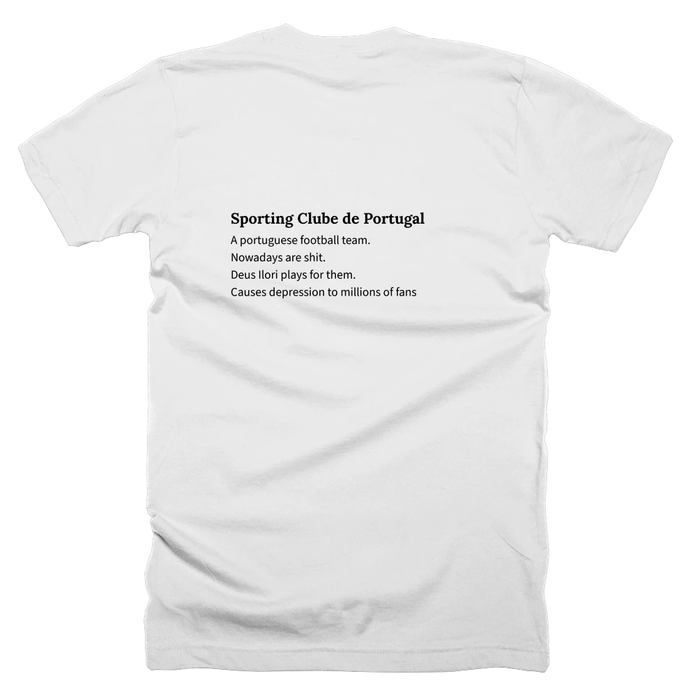 T-shirt with a definition of 'Sporting Clube de Portugal' printed on the back