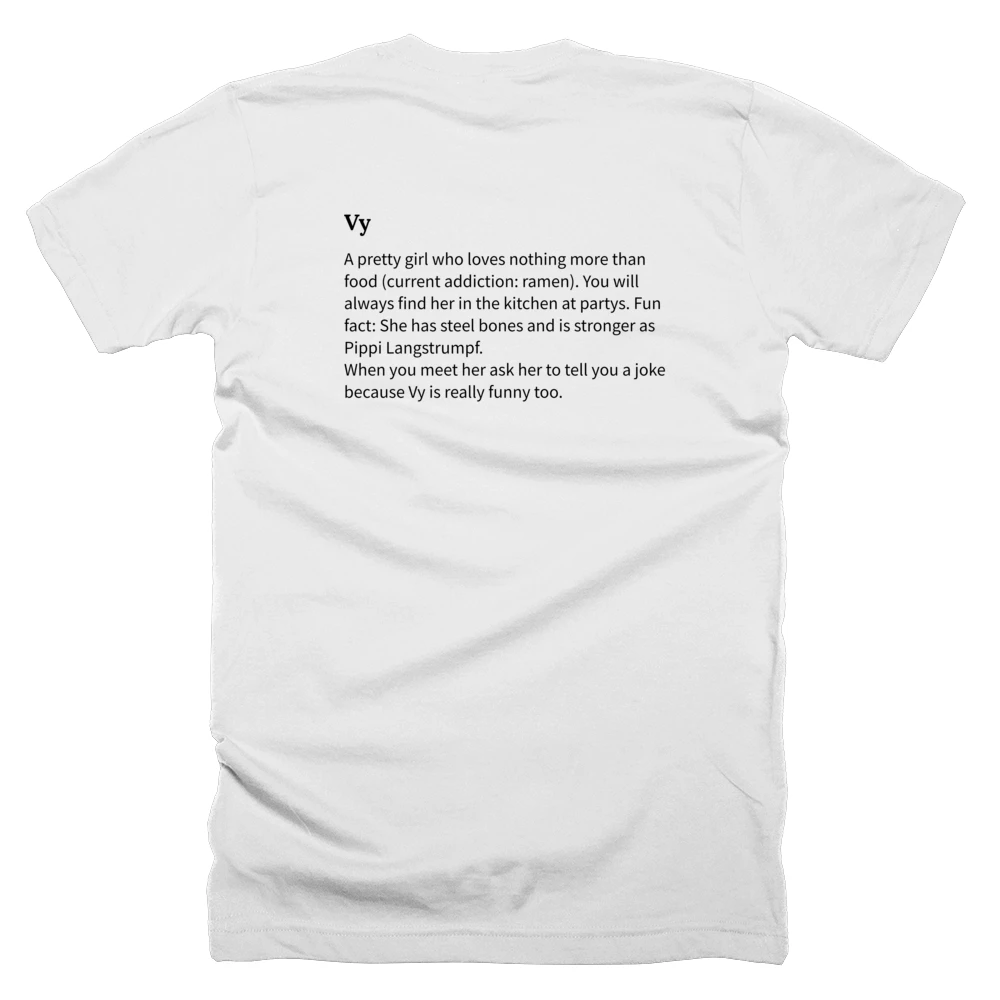 T-shirt with a definition of 'Vy' printed on the back