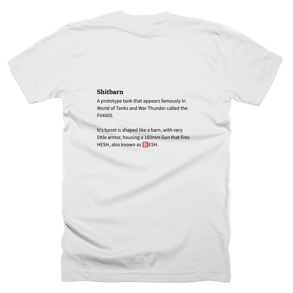 T-shirt with a definition of 'Shitbarn' printed on the back