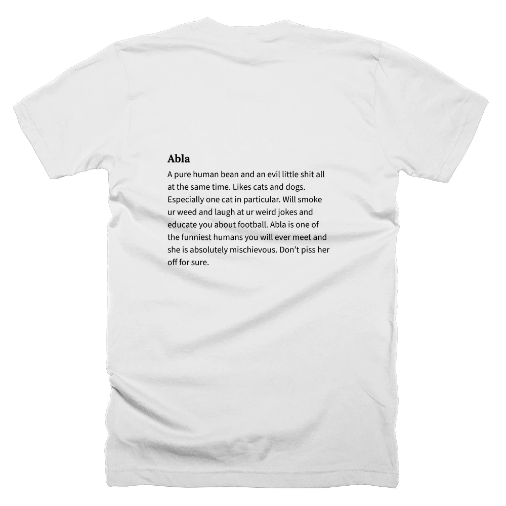 T-shirt with a definition of 'Abla' printed on the back