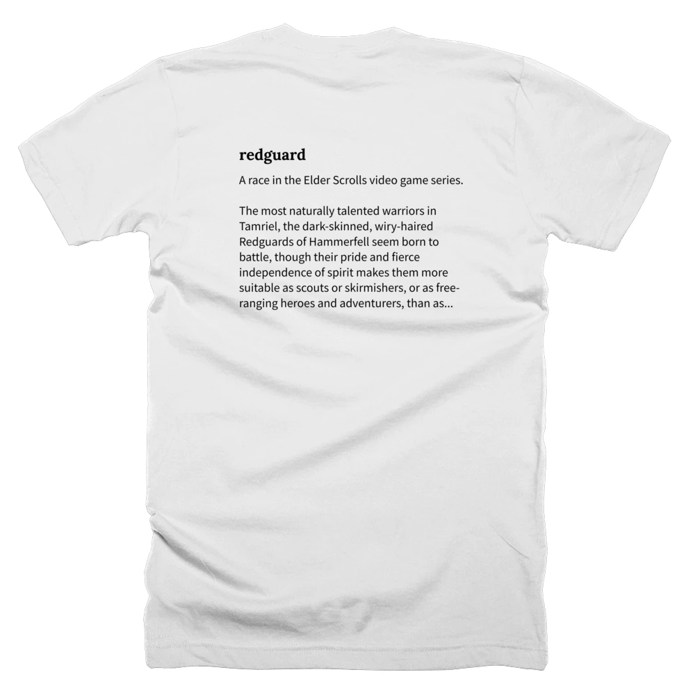 T-shirt with a definition of 'redguard' printed on the back