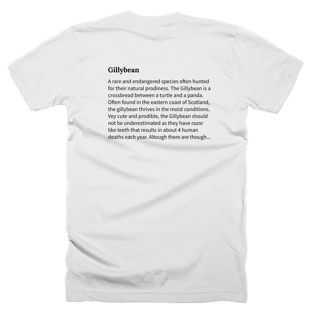 T-shirt with a definition of 'Gillybean' printed on the back
