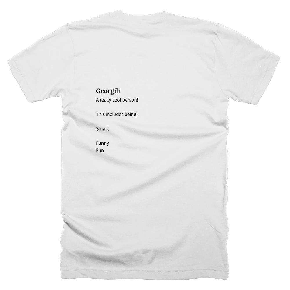 T-shirt with a definition of 'Georgili' printed on the back