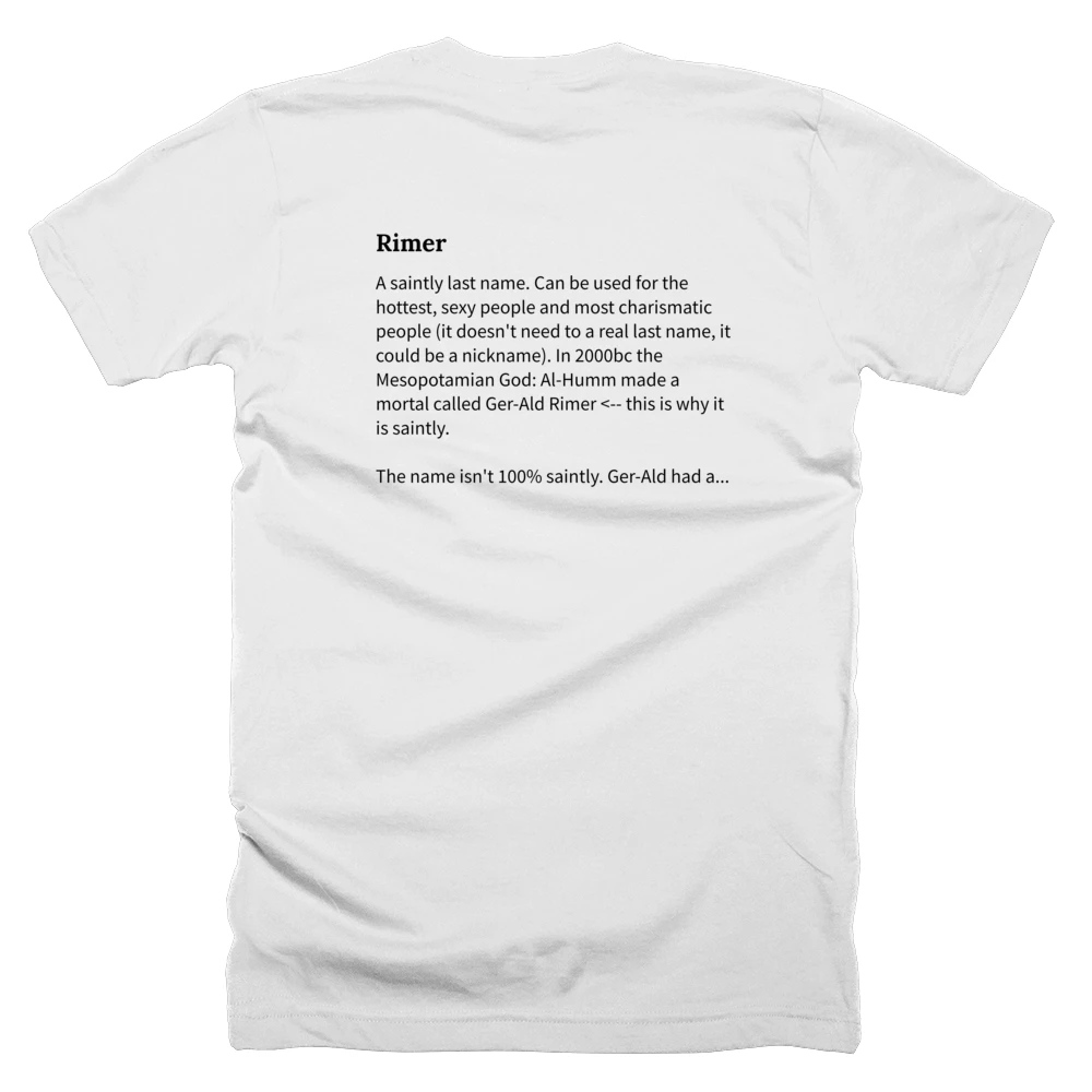 T-shirt with a definition of 'Rimer' printed on the back