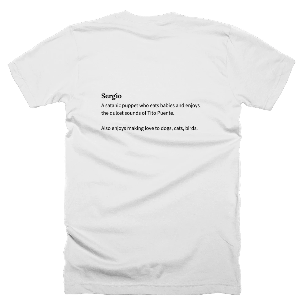 T-shirt with a definition of 'Sergio' printed on the back