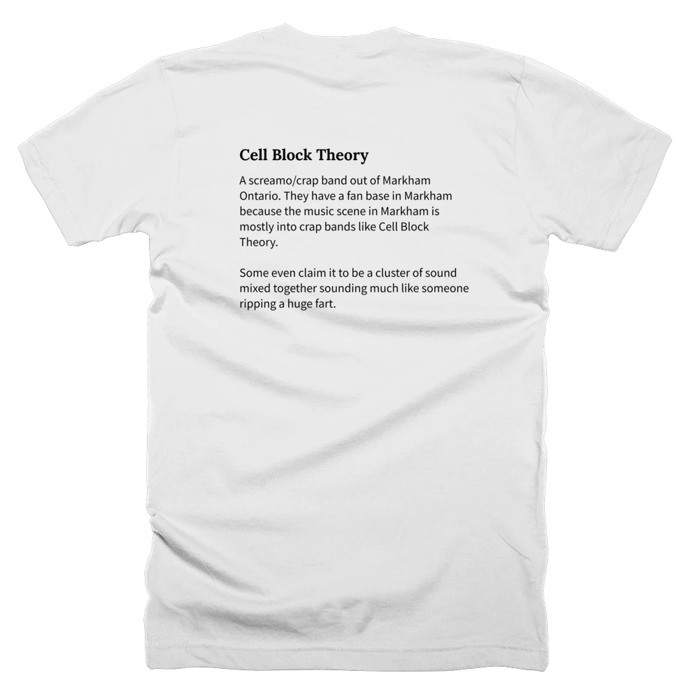 T-shirt with a definition of 'Cell Block Theory' printed on the back