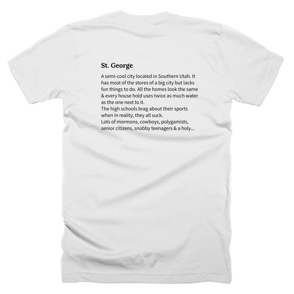 T-shirt with a definition of 'St. George' printed on the back