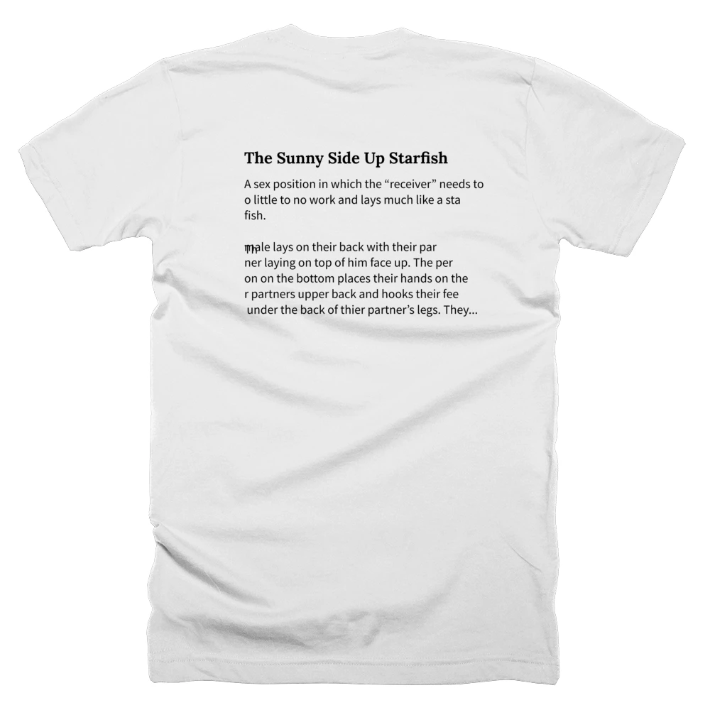 T-shirt with a definition of 'The Sunny Side Up Starfish' printed on the back
