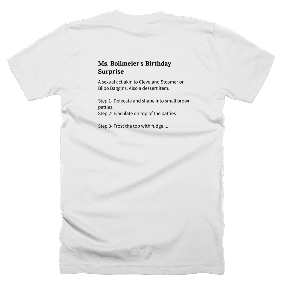 T-shirt with a definition of 'Ms. Bollmeier's Birthday Surprise' printed on the back