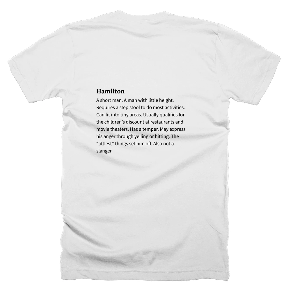 T-shirt with a definition of 'Hamilton' printed on the back