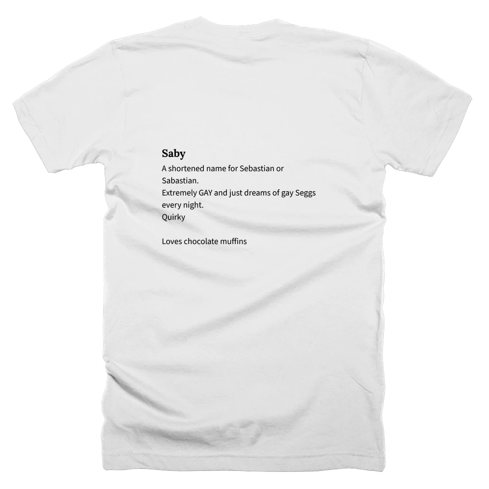 T-shirt with a definition of 'Saby' printed on the back