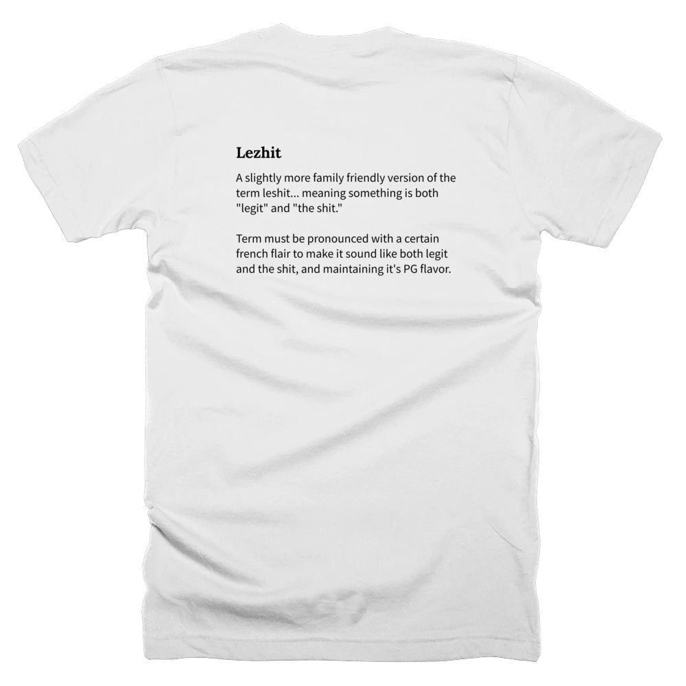 T-shirt with a definition of 'Lezhit' printed on the back