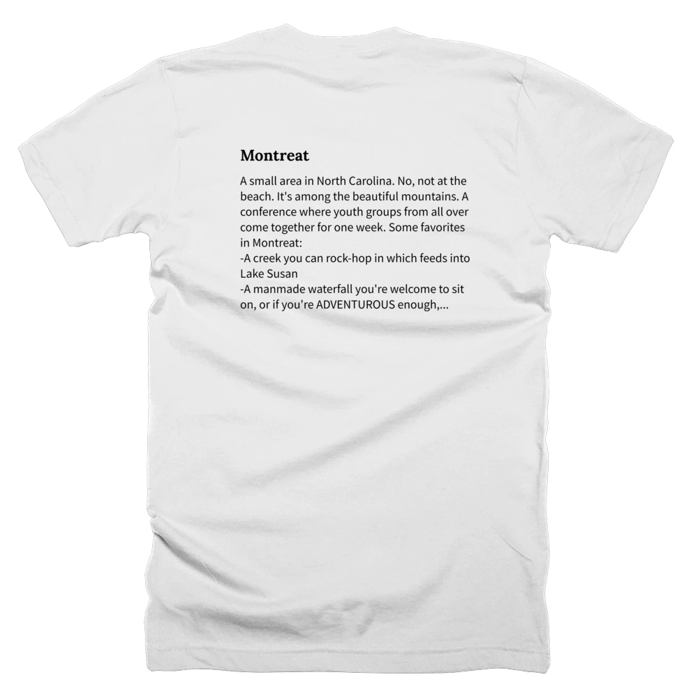 T-shirt with a definition of 'Montreat' printed on the back