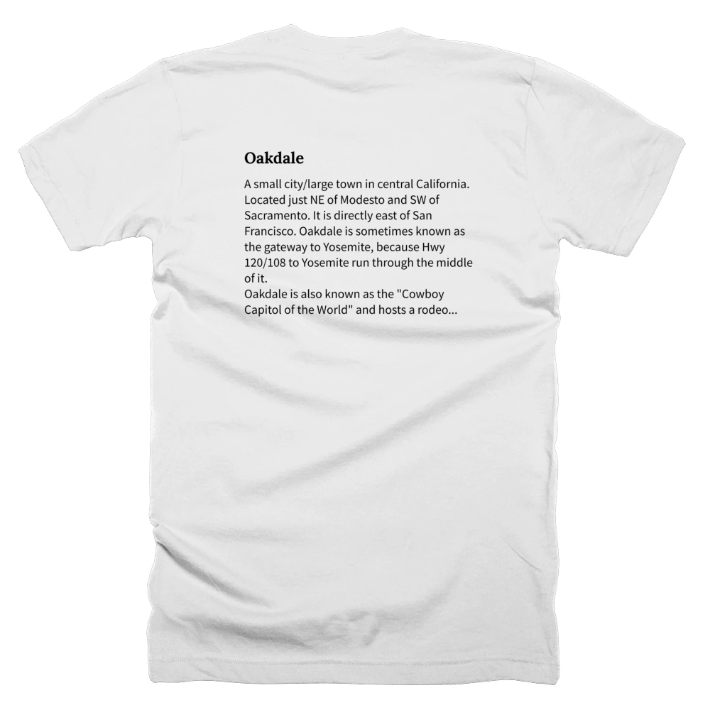 T-shirt with a definition of 'Oakdale' printed on the back
