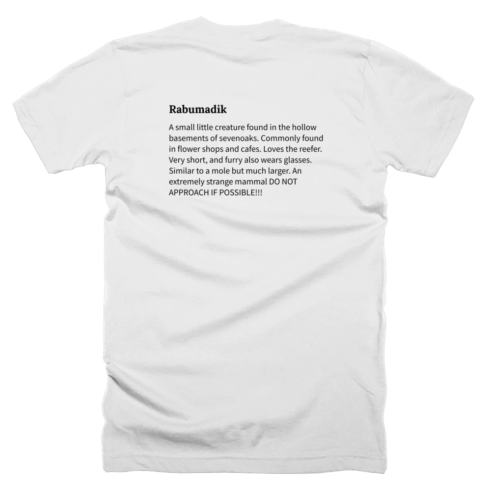 T-shirt with a definition of 'Rabumadik' printed on the back