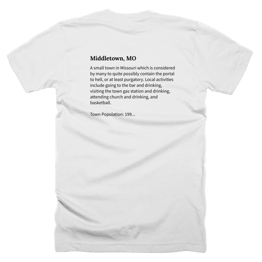 T-shirt with a definition of 'Middletown, MO' printed on the back