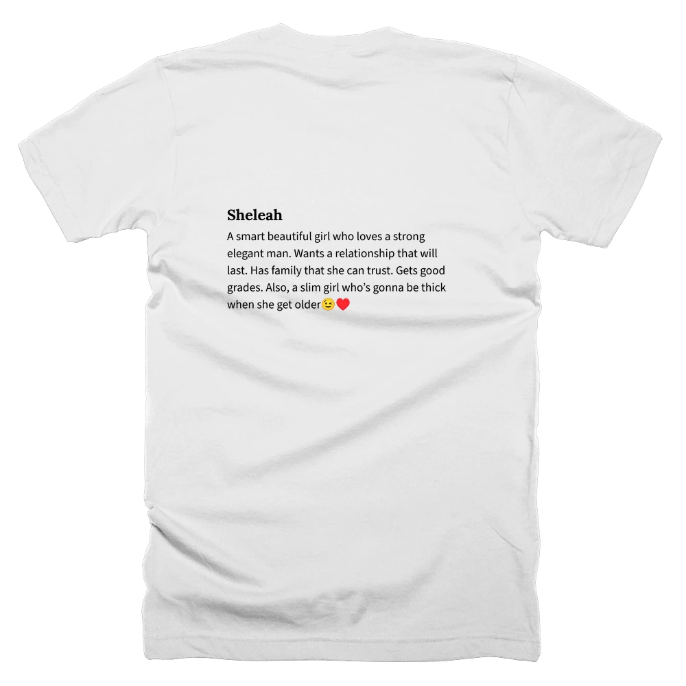 T-shirt with a definition of 'Sheleah' printed on the back