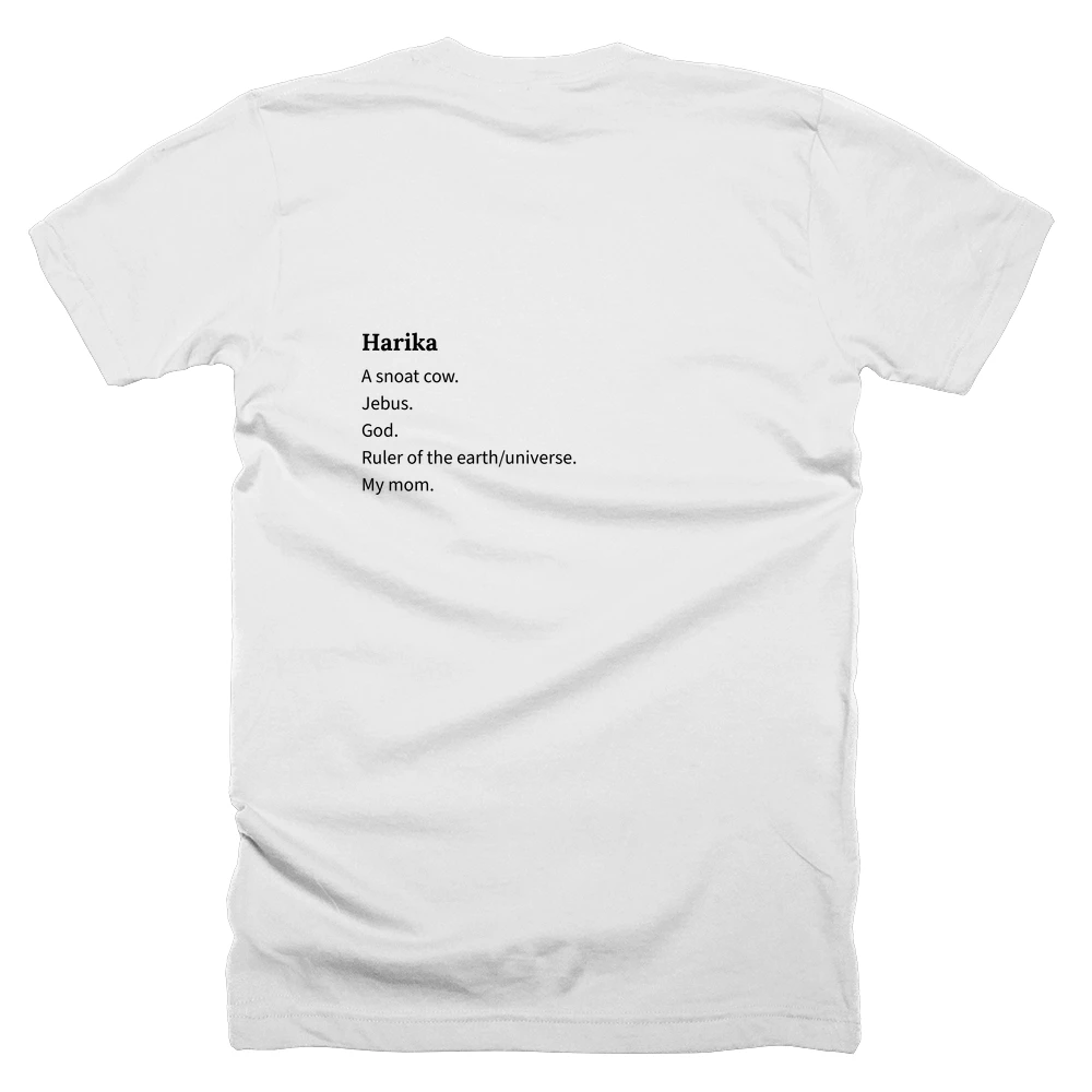 T-shirt with a definition of 'Harika' printed on the back