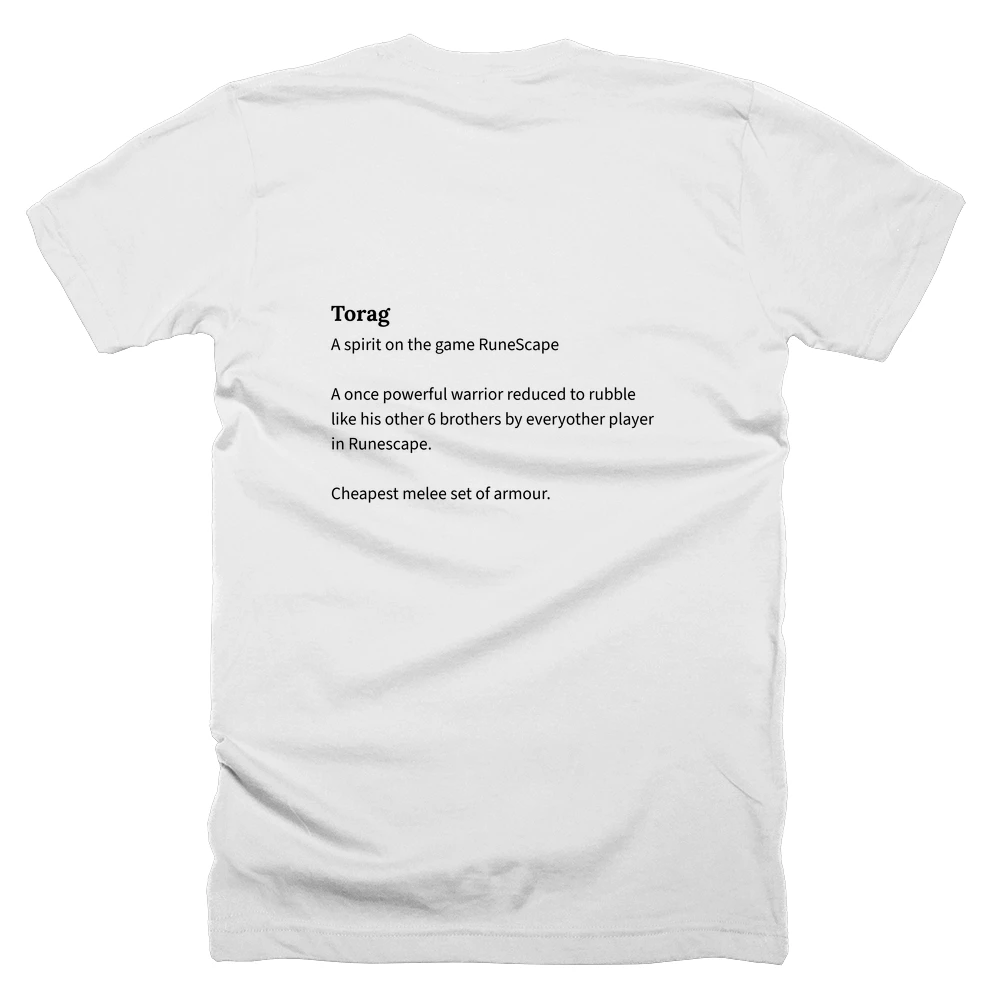 T-shirt with a definition of 'Torag' printed on the back