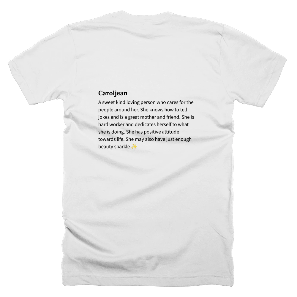 T-shirt with a definition of 'Caroljean' printed on the back