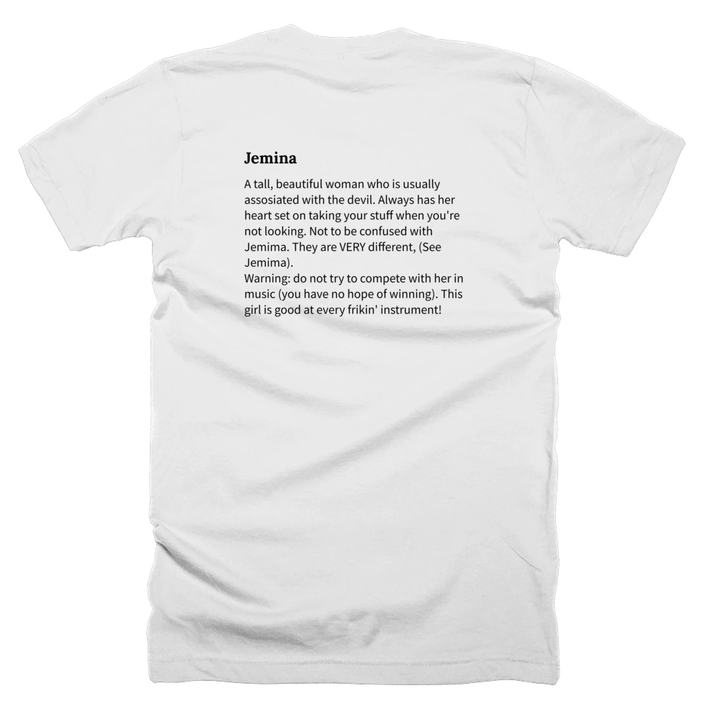 T-shirt with a definition of 'Jemina' printed on the back