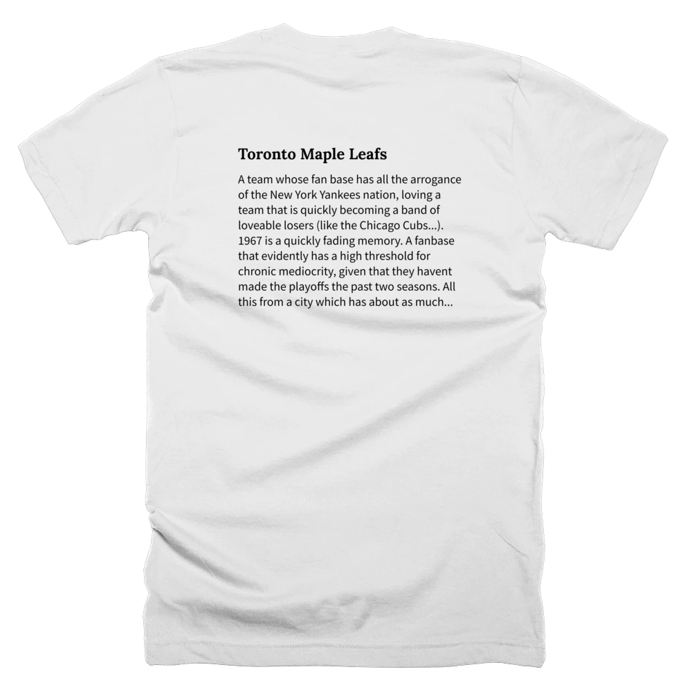 T-shirt with a definition of 'Toronto Maple Leafs' printed on the back