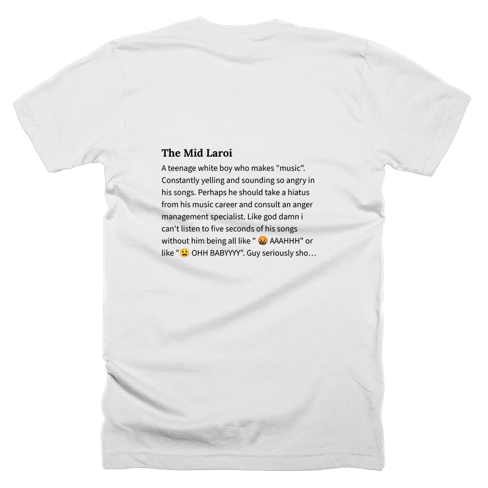 T-shirt with a definition of 'The Mid Laroi' printed on the back