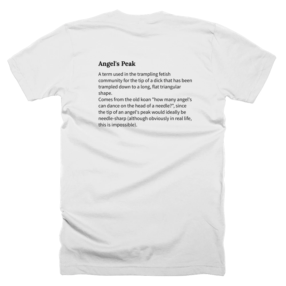 T-shirt with a definition of 'Angel's Peak' printed on the back
