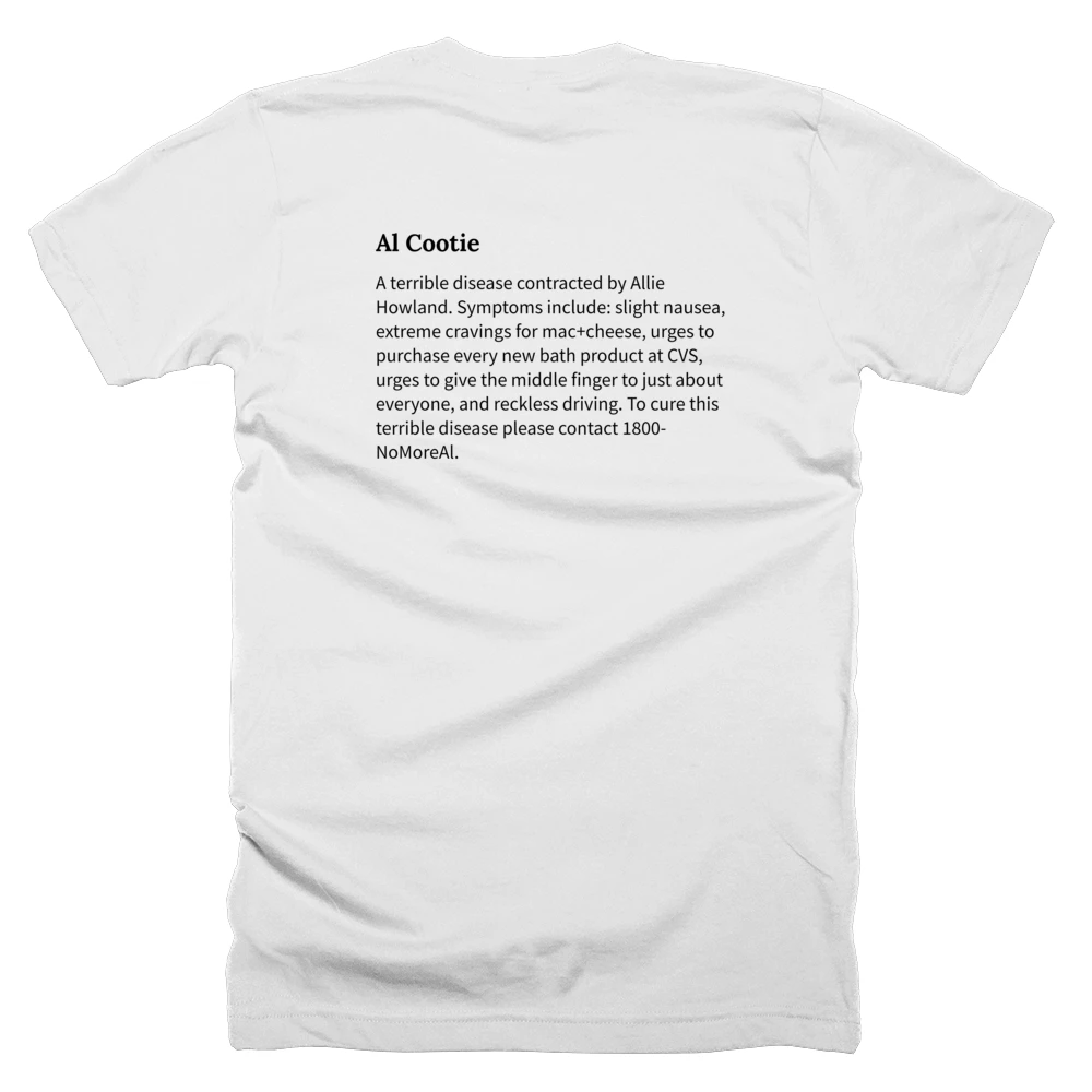T-shirt with a definition of 'Al Cootie' printed on the back
