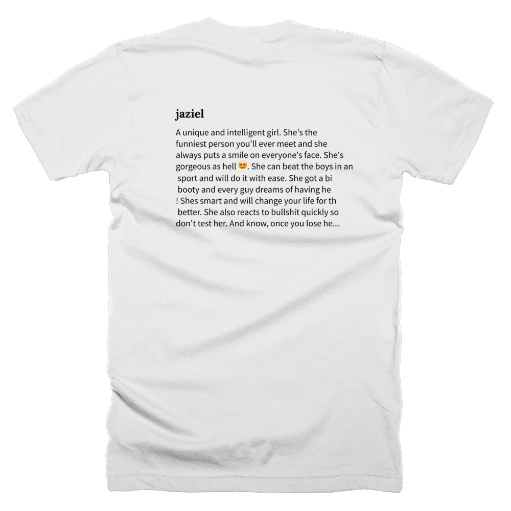 T-shirt with a definition of 'jaziel' printed on the back
