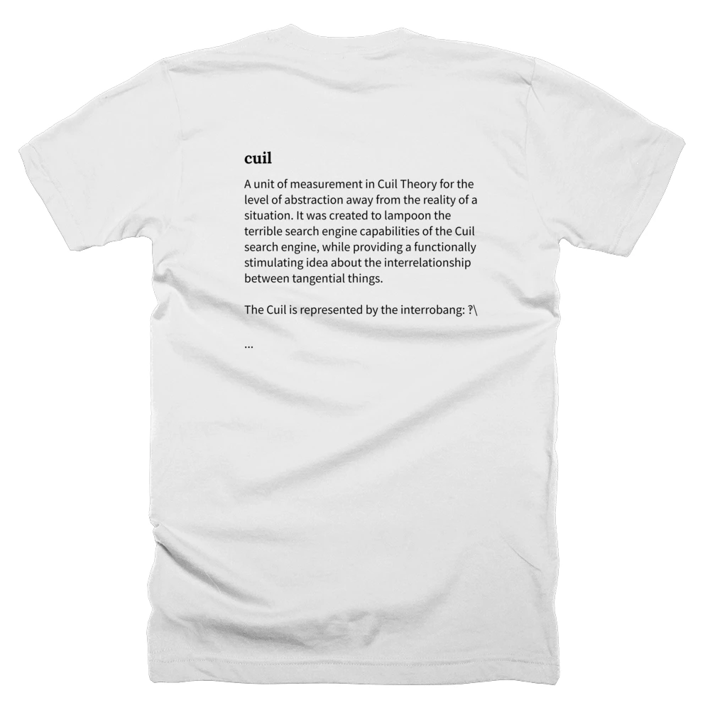 T-shirt with a definition of 'cuil' printed on the back