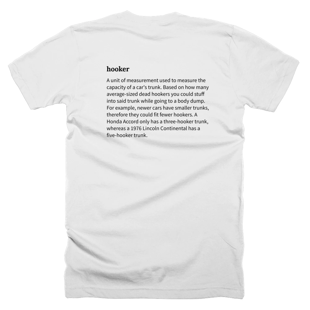 T-shirt with a definition of 'hooker' printed on the back