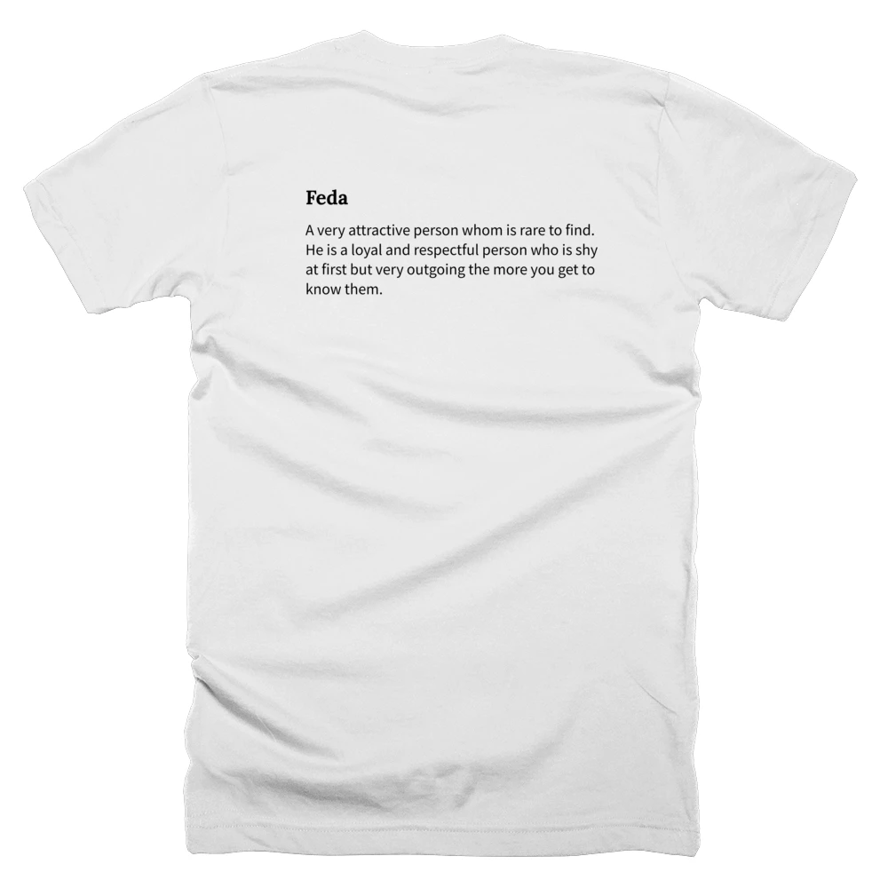 T-shirt with a definition of 'Feda' printed on the back