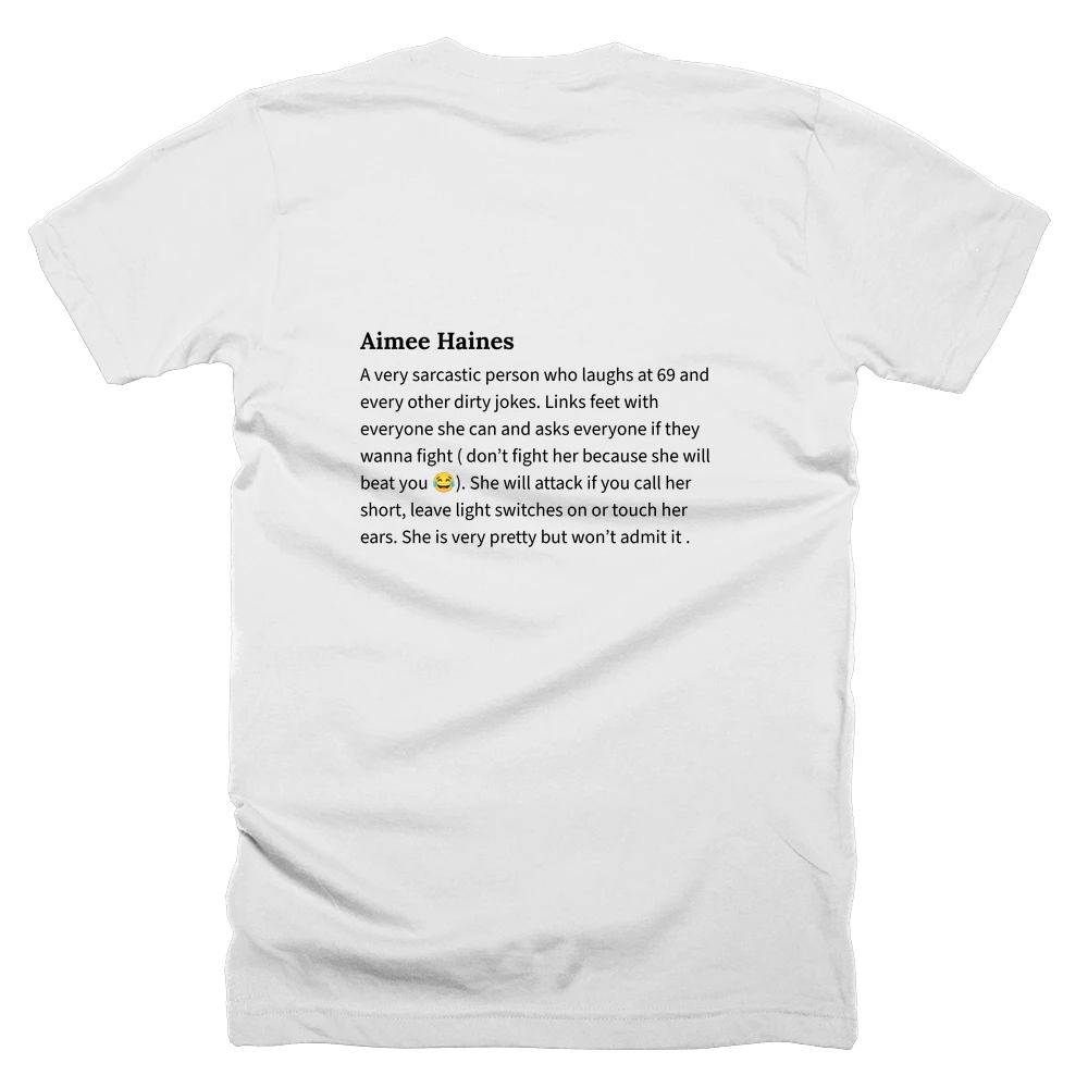 T-shirt with a definition of 'Aimee Haines' printed on the back