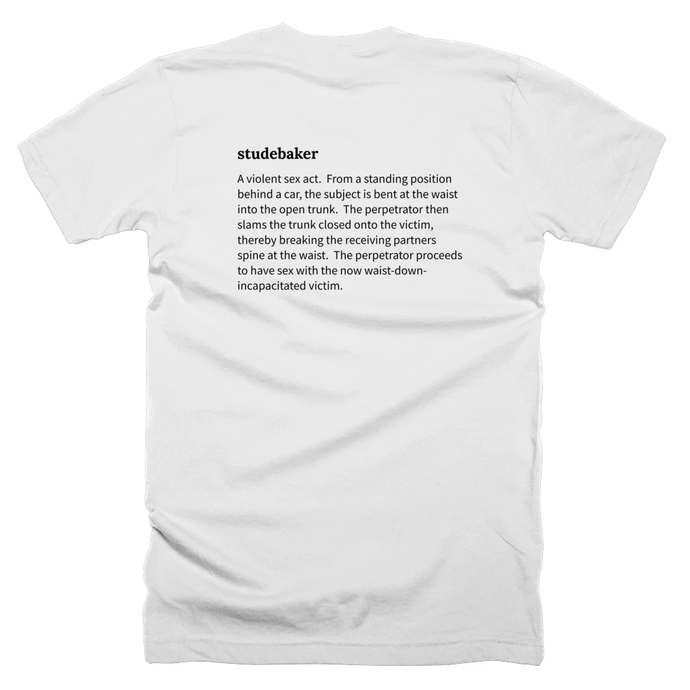 T-shirt with a definition of 'studebaker' printed on the back