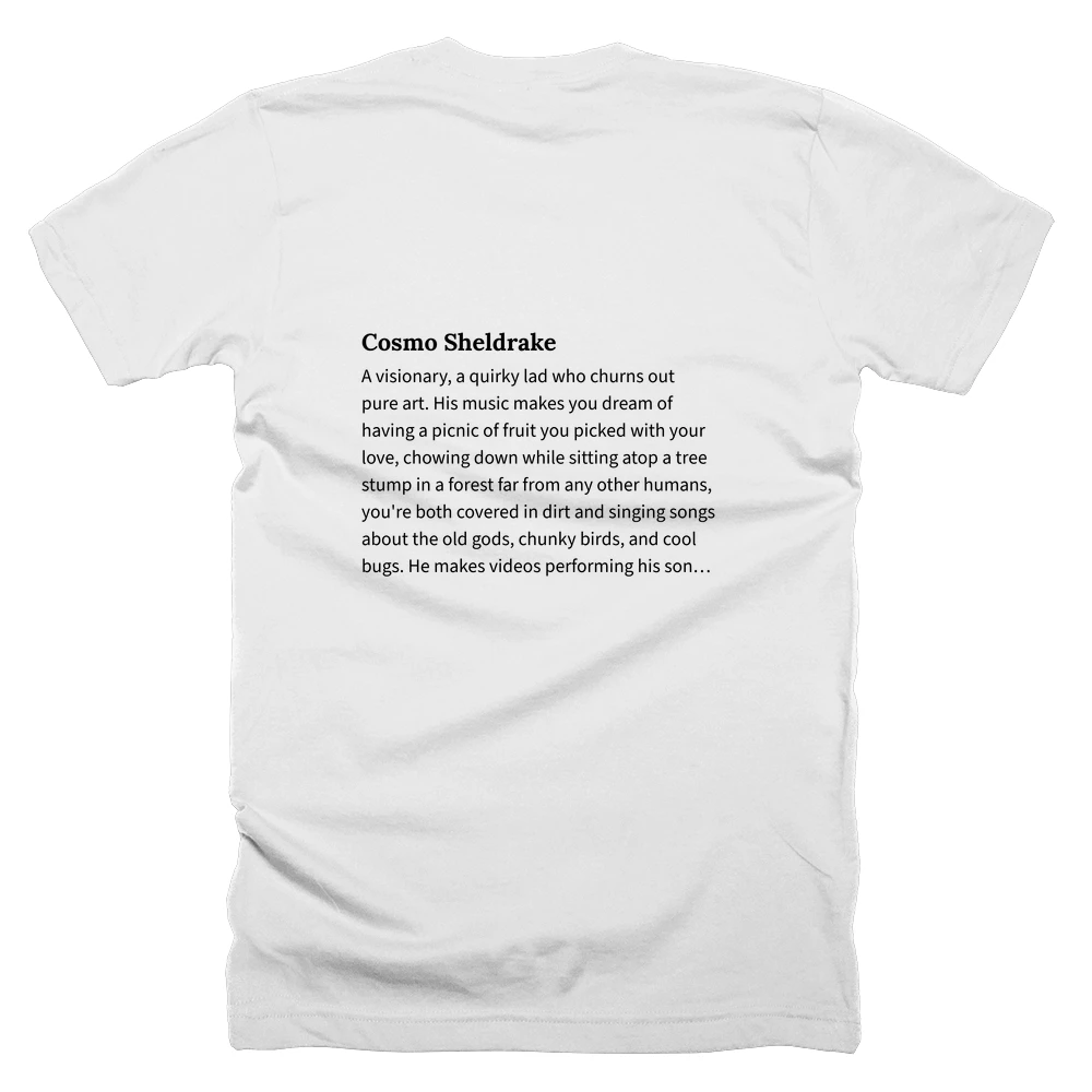 T-shirt with a definition of 'Cosmo Sheldrake' printed on the back
