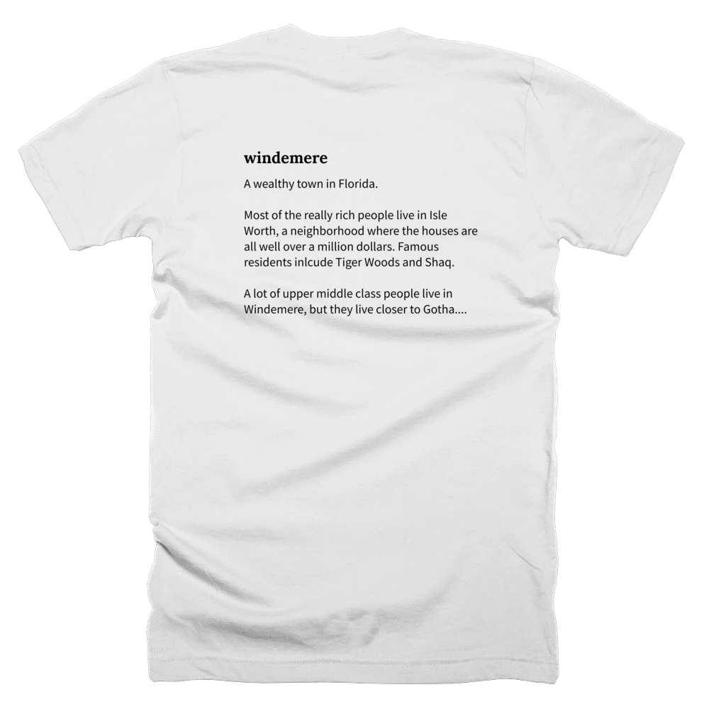 T-shirt with a definition of 'windemere' printed on the back