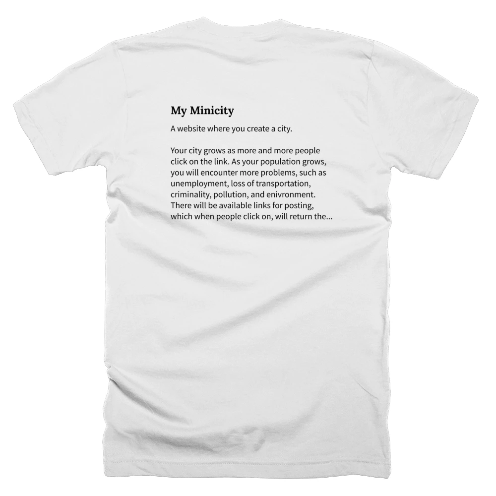 T-shirt with a definition of 'My Minicity' printed on the back