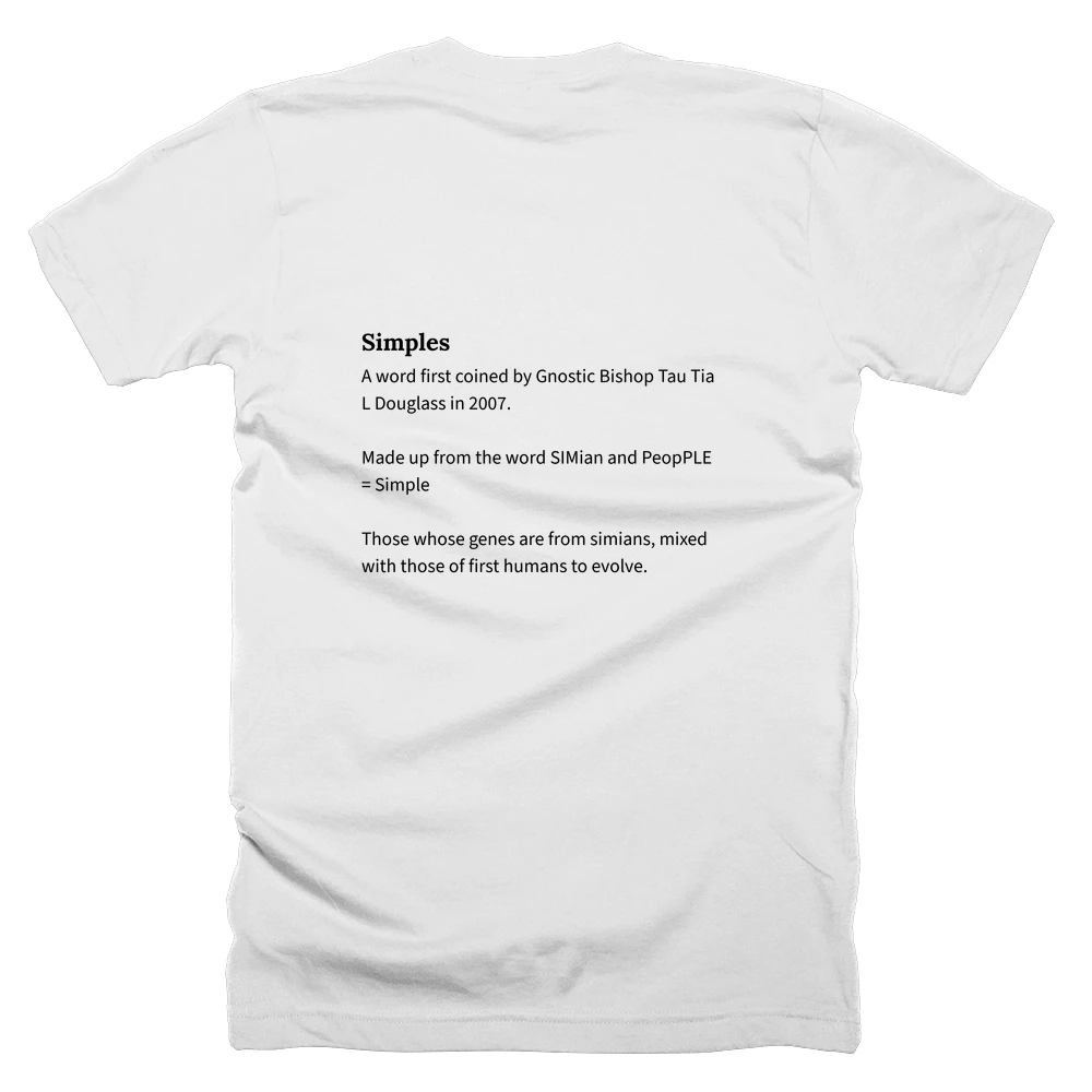 T-shirt with a definition of 'Simples' printed on the back