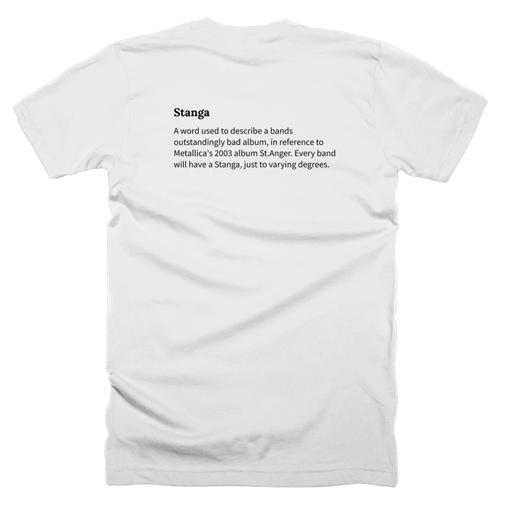 T-shirt with a definition of 'Stanga' printed on the back