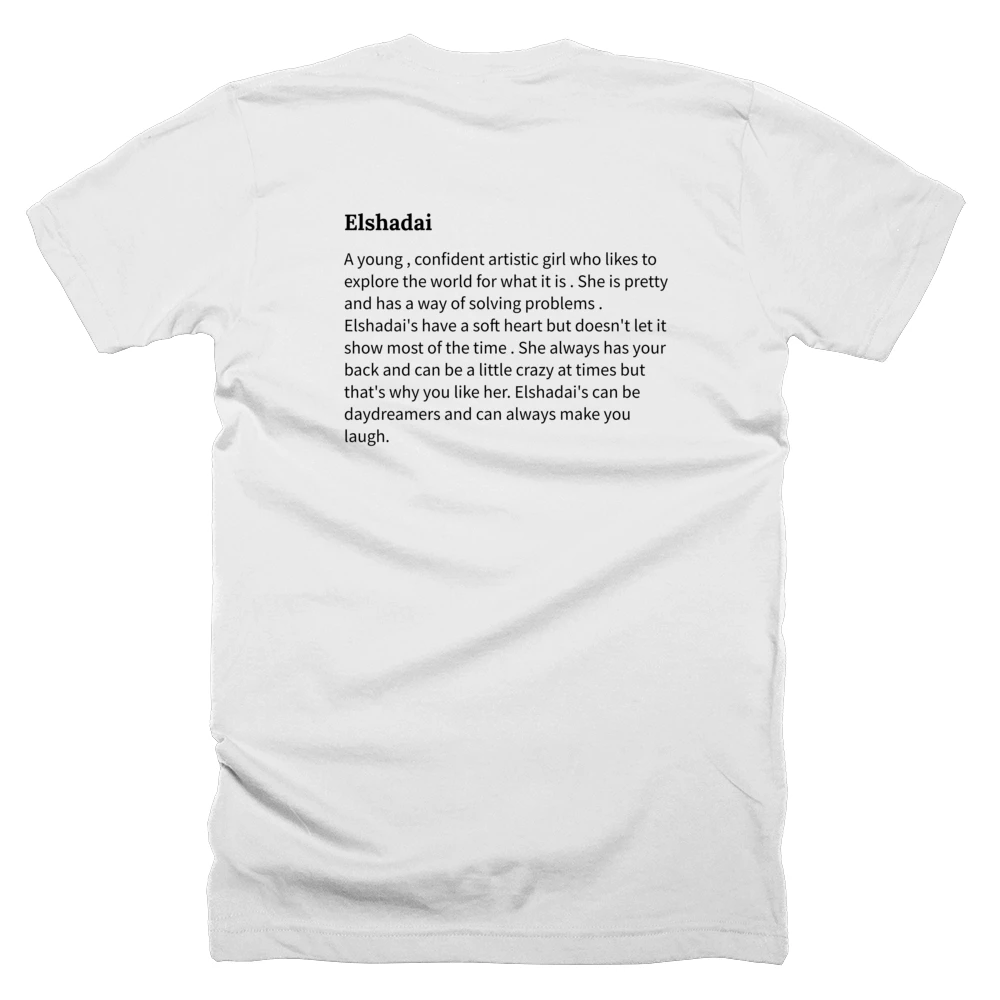 T-shirt with a definition of 'Elshadai' printed on the back