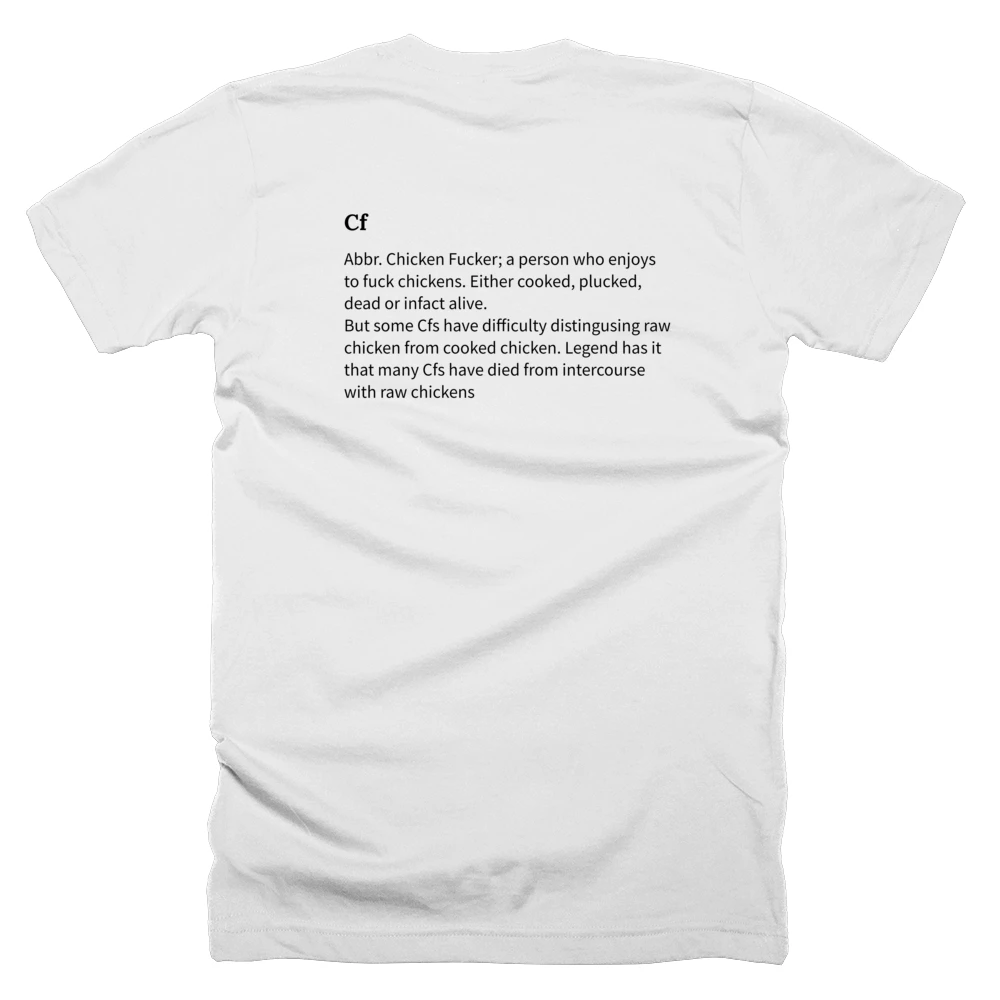 T-shirt with a definition of 'Cf' printed on the back
