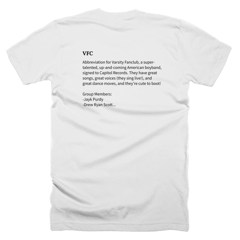 T-shirt with a definition of 'VFC' printed on the back